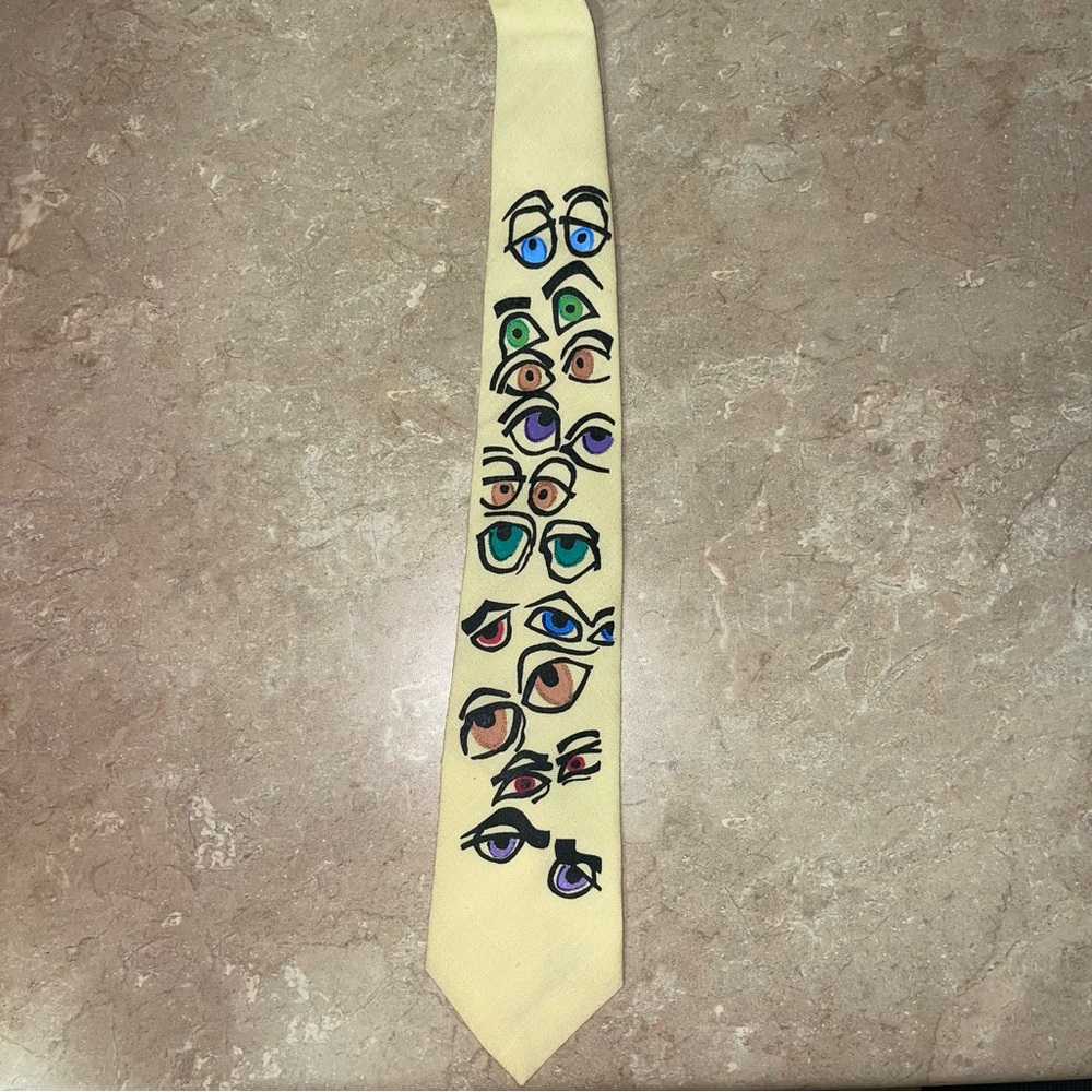 JAMES -Kathy James Tie Bold Artistic Style Yellow Linen Color Eyes Hand painted